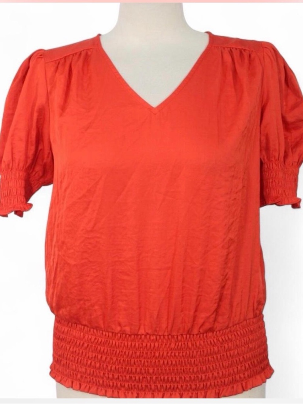 Philosophy Coral V-Neck Puff Sleeve Blouse with Smocked Waist